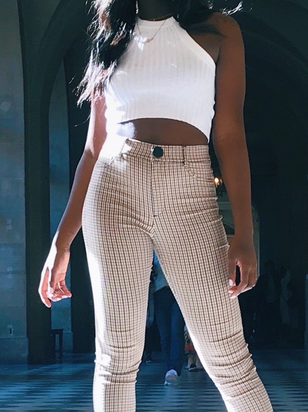 Garage Cream Ribbed Halter Crop Top - Picture 2 of 2